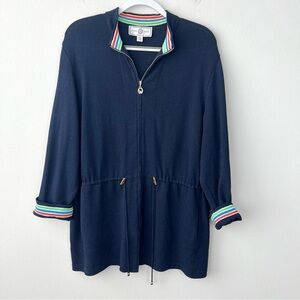 St. John Sport Vintage Quarter Zip Drawstring Waist Navy Sweater